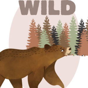 Lámina infantil Wild oso con árboles