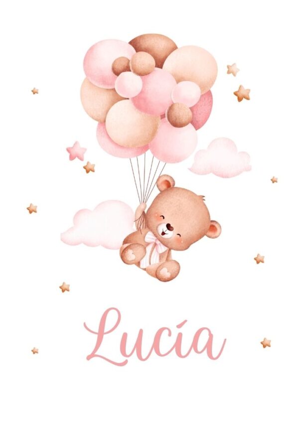 Lámina infantil osito con globos personalizada