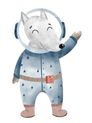 Lámina infantil lobo astronauta