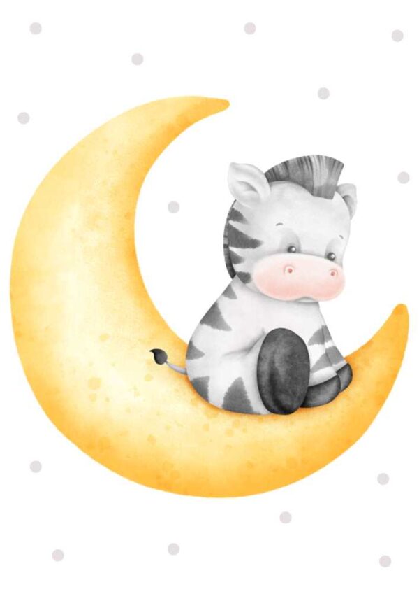 Lámina infantil zebra en la luna