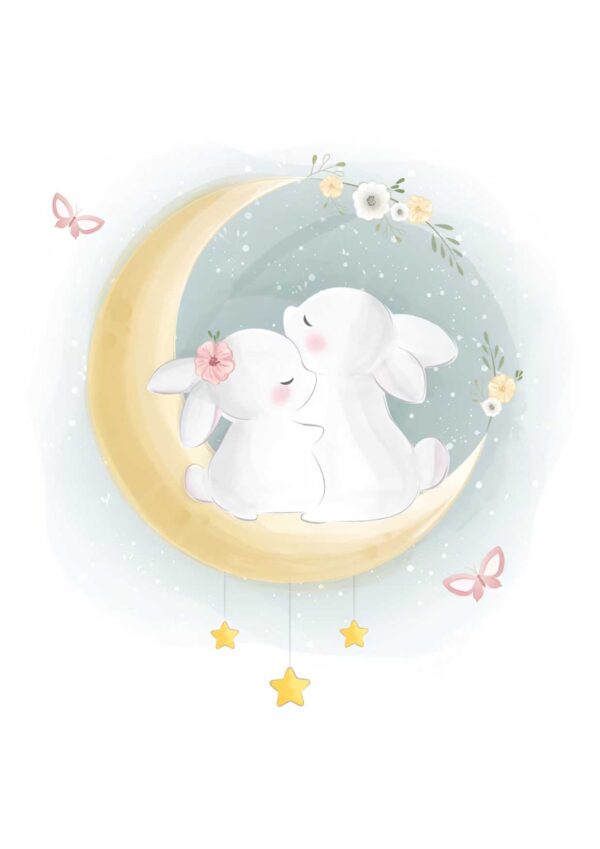 Bunnies on the moon children's print