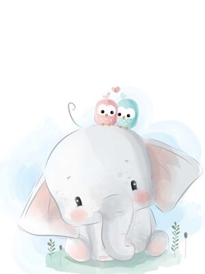 Lámina infantil elefante y sus amigos