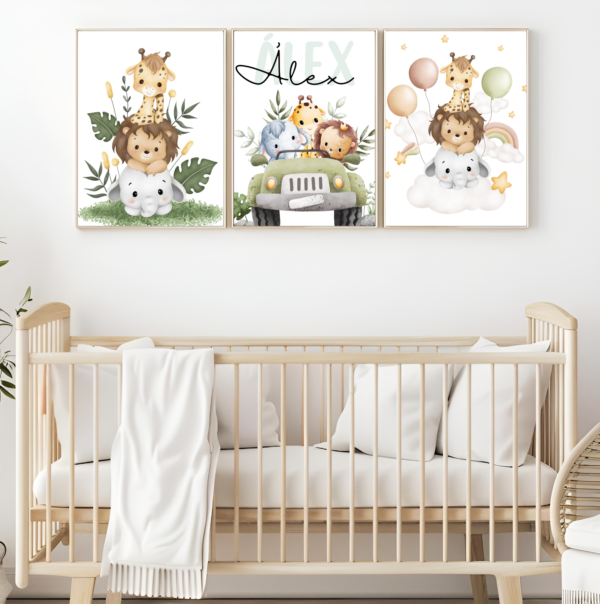 Conjunto de láminas infantiles animales aventureros