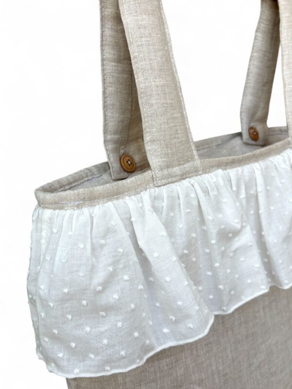 Bolso panera para carro lino natural lateral