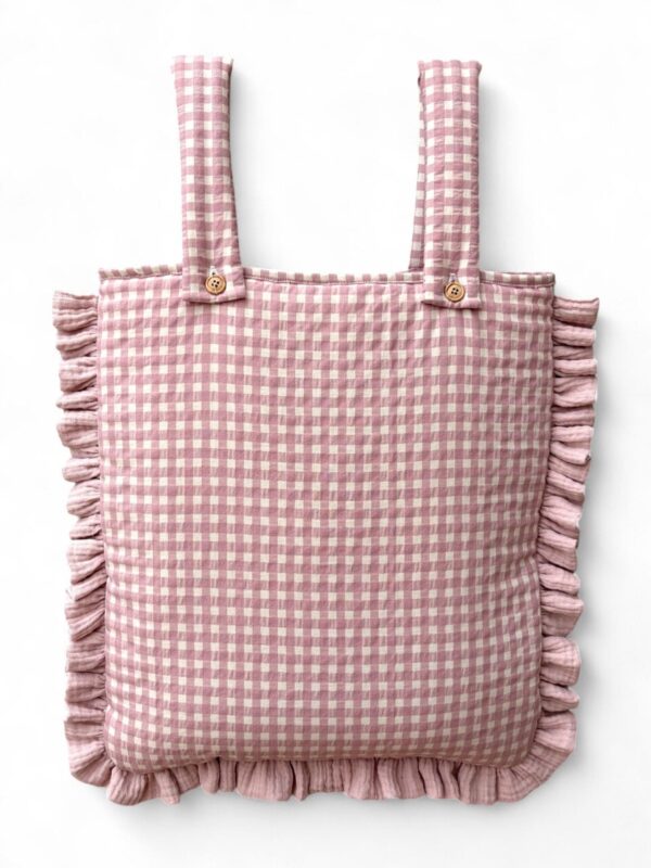 Bolso para carro Vichy rosa con volante