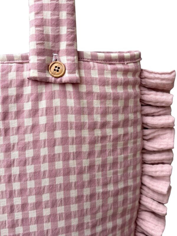 Bolso para carro Vichy rosa con volante detalle