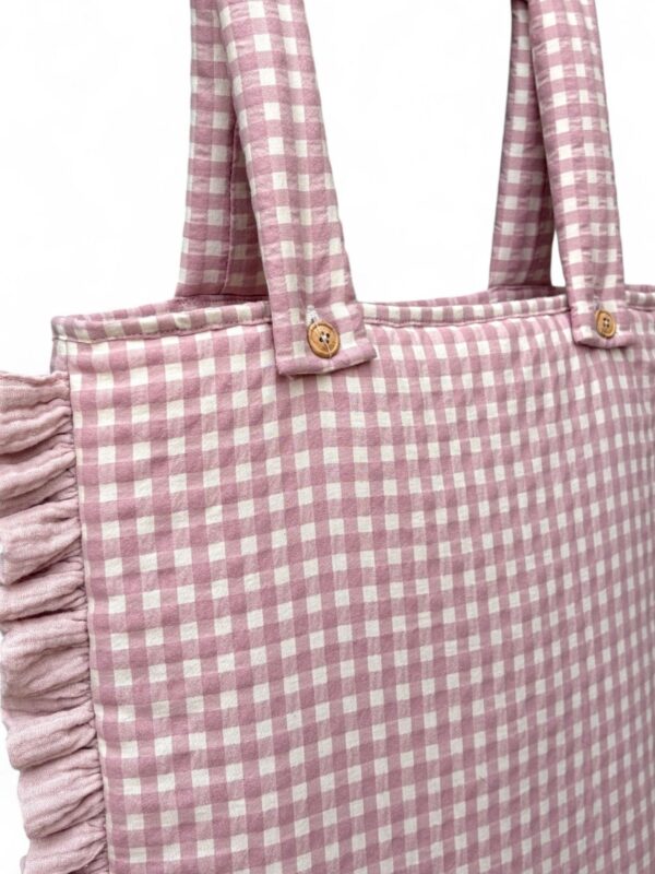 Bolso para carro Vichy rosa con volante frente