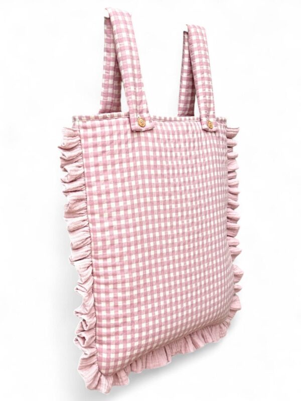 Bolso para carro Vichy rosa con volante lateral