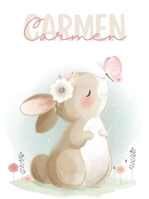 Lámina infantil conejito y mariposa personalizada