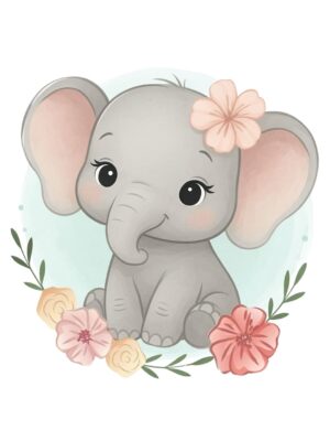 Lámina infantil elefantito con flores