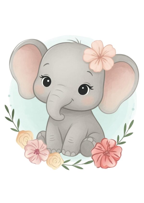 Lámina infantil elefantito con flores Lámina infantil elefantito con flores