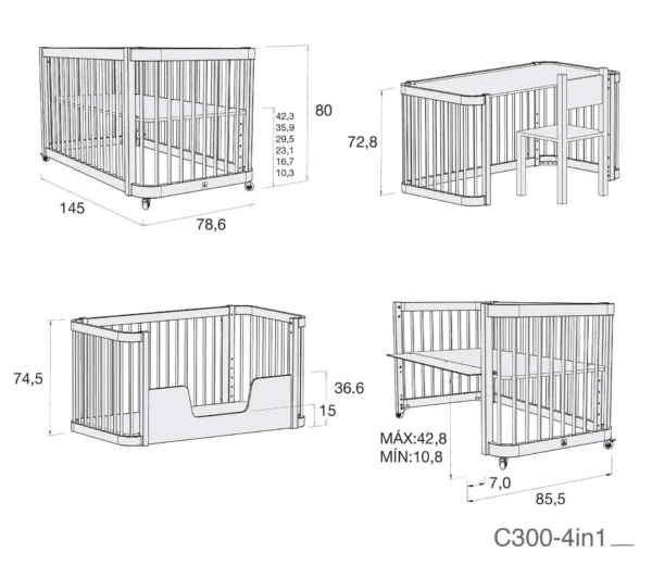 Cuna-cama evolutiva Crea Due Nomad 70x140 cm (3en1)