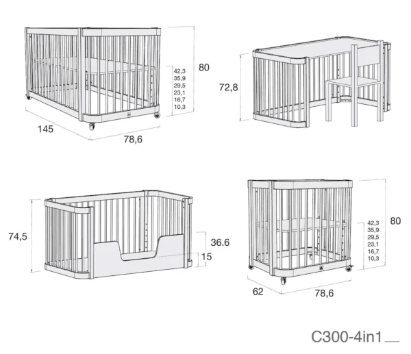 Minicuna cuna (3en1) cama (4en1) Crea Tre Bianco