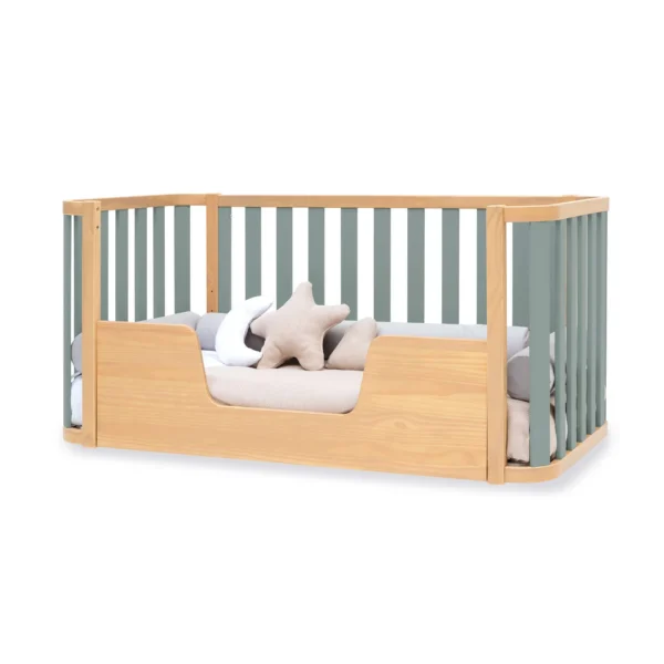 C350-M5057-TX153-JU Minicuna-cuna-cama-escritorio Crea Plus Tre madera/verde (4en1)