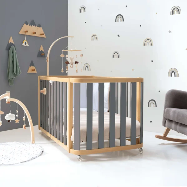 Minicuna-cuna-cama-escritorio Crea Plus Tre madera/gris (4en1)