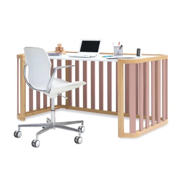 C350-M5059-ESC Minicuna-cuna-cama-escritorio Crea Plus Tre madera/rosa (4en1)