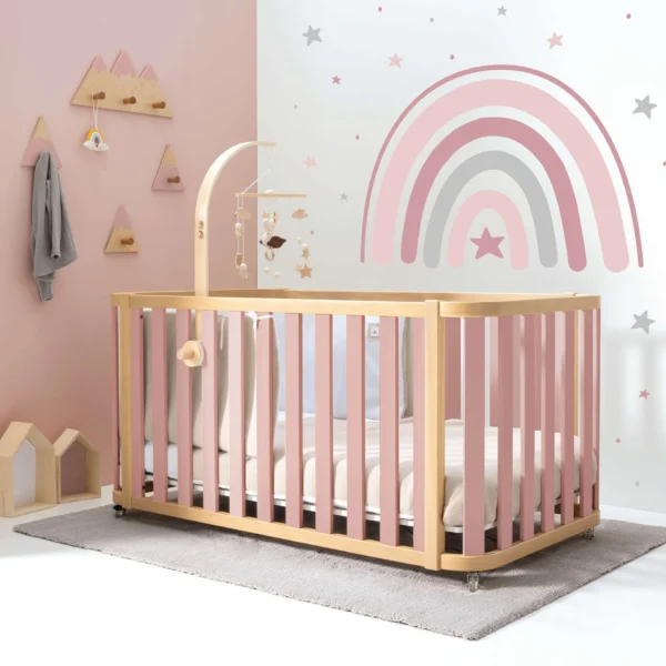 C350-M5059-TX122-AMB Minicuna-cuna-cama-escritorio Crea Plus Tre madera/rosa (4en1)