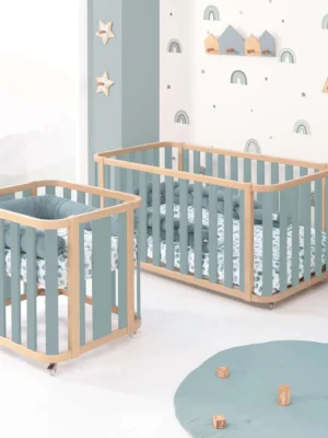 Minicuna-cuna-cama-escritorio Crea Plus Tre madera/verde (4en1)