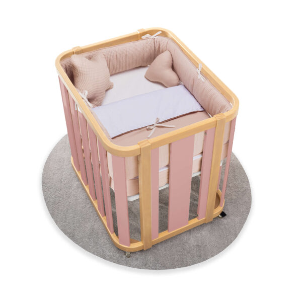 C354-M5059-TX122-MIN Minicuna-cuna-cama-escritorio Crea Plus Tre madera/rosa (4en1)
