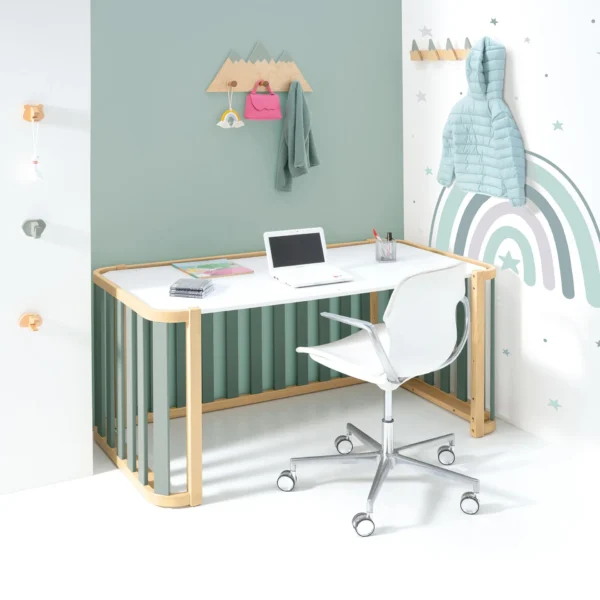 CREAPLUS-ESCRITORIO-AMB-M5057 Minicuna-cuna-cama-escritorio Crea Plus Tre madera/verde (4en1)
