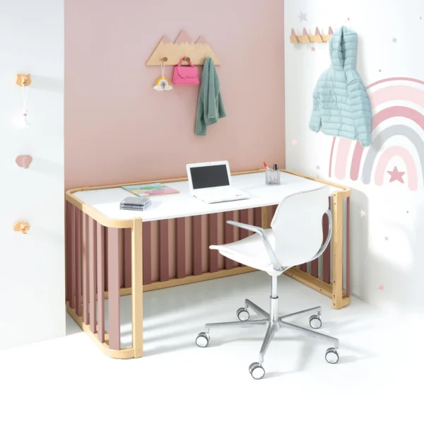 CREAPLUS-ESCRITORIO-AMB-M5059 Minicuna-cuna-cama-escritorio Crea Plus Tre madera/rosa (4en1)