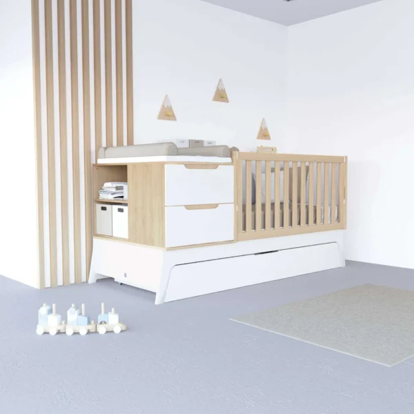Cuna convertible Zen blanco/ madera 70x140 cm