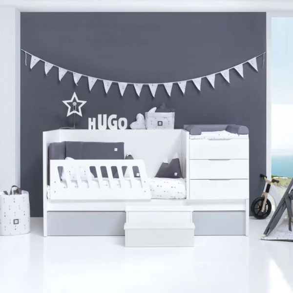 Cuna convertible Sero More Blanca/Gris 70x140 cm