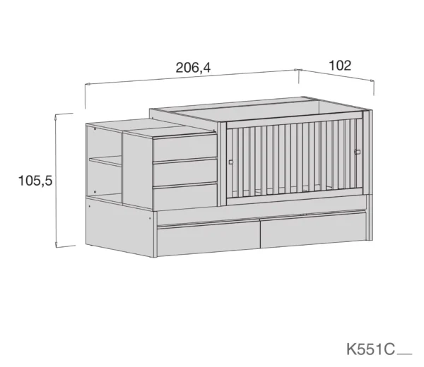 Cuna convertible Sero More Blanca/Gris 70x140 cm