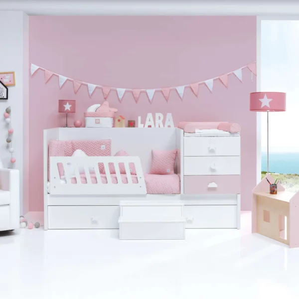 Cuna convertible Sero Bubble Blanco/Rosa 70x140 cm