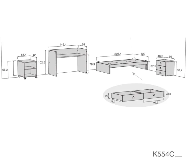 Cuna convertible Sero Bubble blanco/eucalipto 70x140 cm