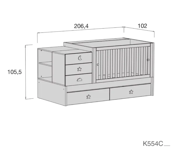 Cuna convertible Sero Bubble blanco/eucalipto 70x140 cm
