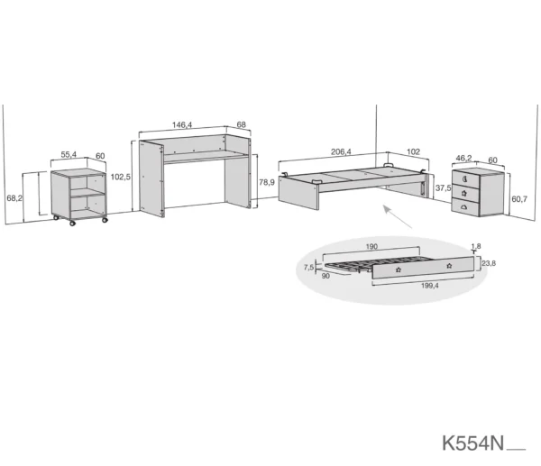 Cuna convertible Sero Bubble blanco/eucalipto 70x140 cm