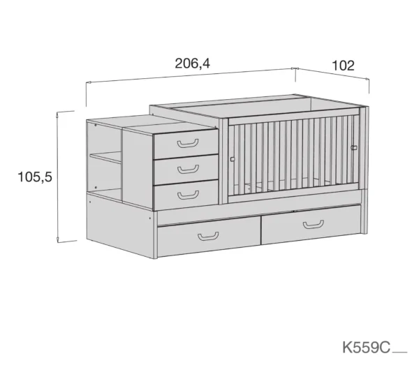 Cuna convertible Sero Joy Verde-Agua 70x140 cm