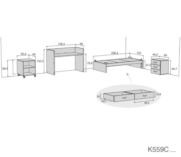 Cuna convertible Sero Joy Verde-Agua 70x140 cm