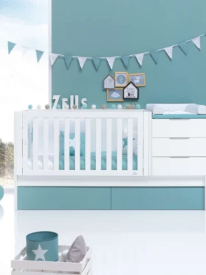 Cuna convertible Sero More Blanca/Verde-Agua 70x140 cm