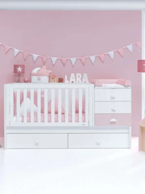Cuna convertible Sero Bubble Blanco/Rosa 70x140 cm