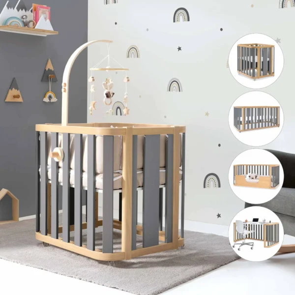Minicuna-cuna-cama-escritorio Crea Plus Tre madera/gris (4en1)