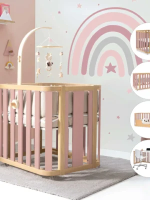 Minicuna-cuna-cama-escritorio Crea Plus Tre madera/rosa (4en1)
