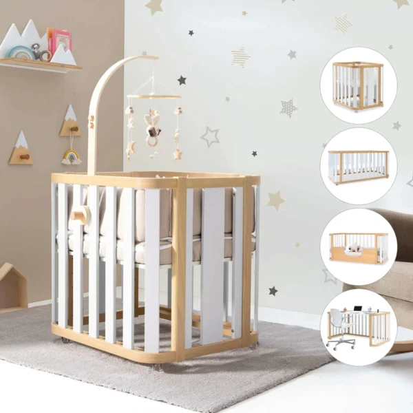 Minicuna-cuna-cama-escritorio Crea Plus Tre madera/blanco (4en1)