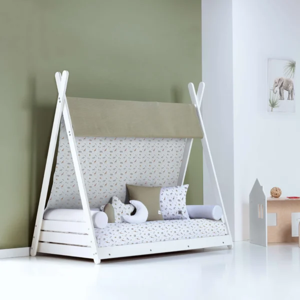 Cama cabaña Montessori blanca Homy XL Natura 90x200