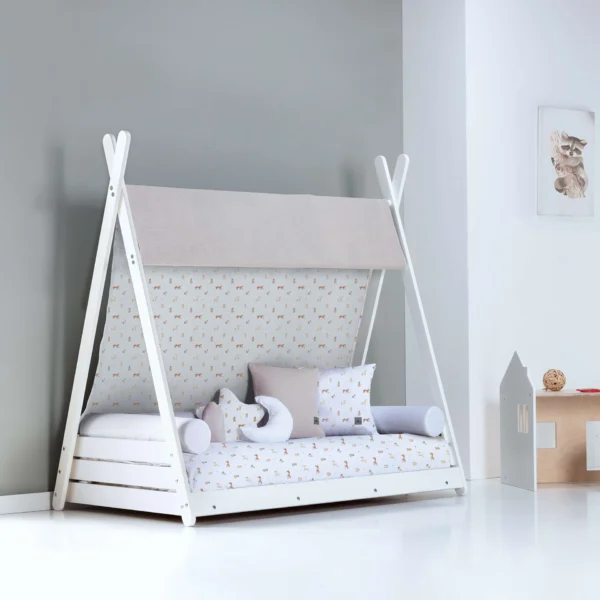 Cama cabaña Montessori blanca Homy XL Taiga 90x200