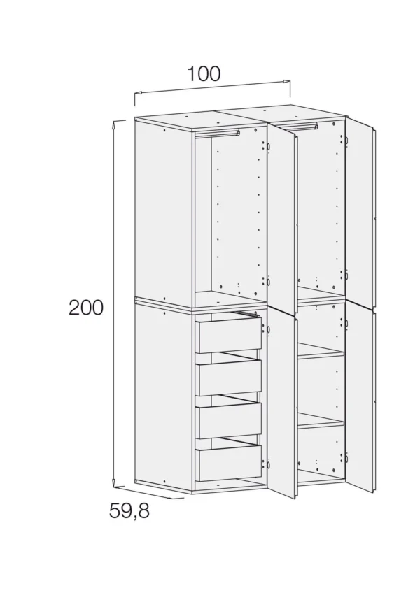 A3014-TECH Armario infantil de 4 módulos (100 cm)