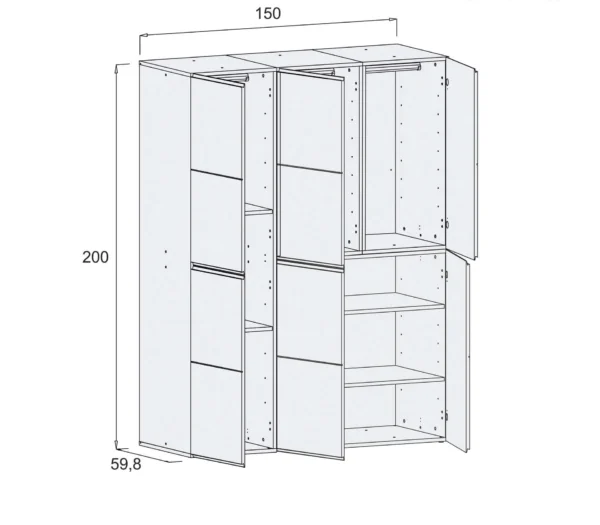 A3016BBE-TECH Armario infantil de 6 módulos (150 cm)