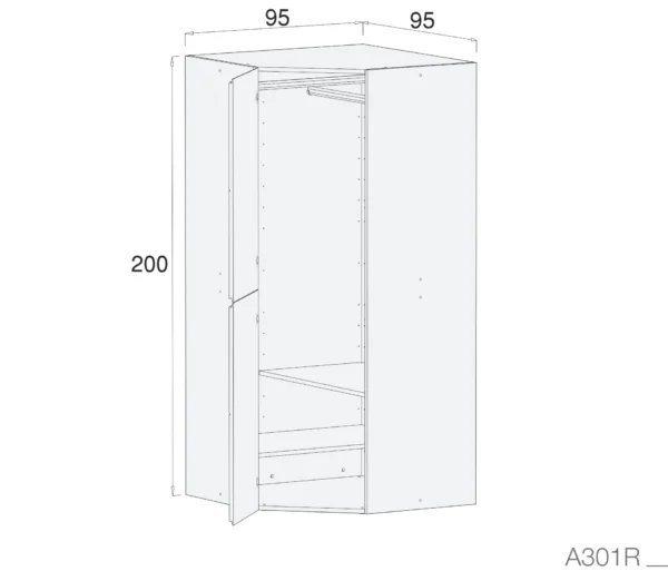 A301R-TECH Módulo rinconera para armario modular