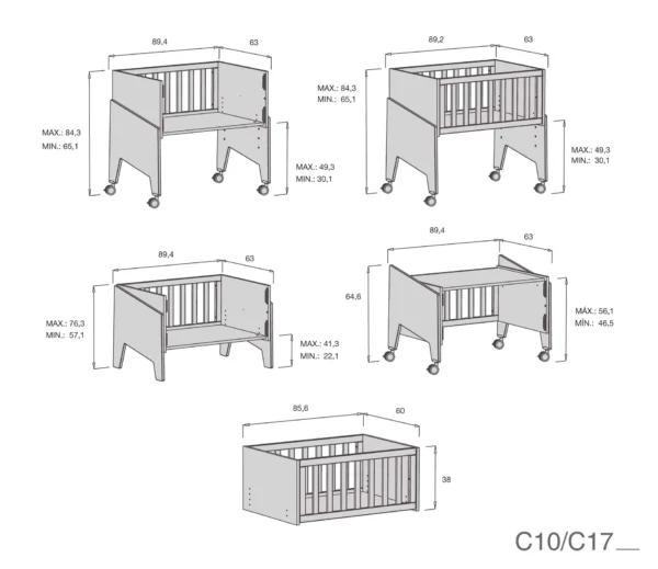 Minicuna de colecho 50x80 Equo Life madera/marengo (5en1)