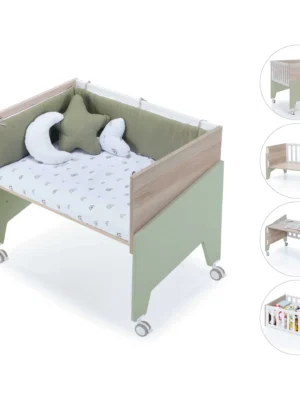 Minicuna de colecho 50x80 Equo Life madera/verde-oliva (5en1)