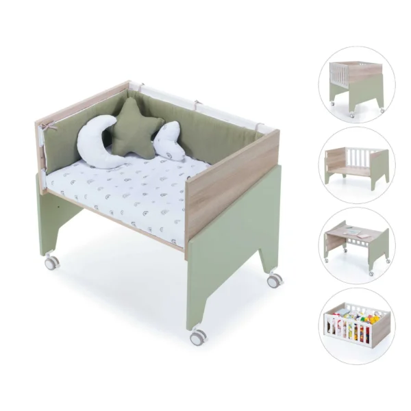 Minicuna de colecho 50x80 Equo Life madera/verde-oliva (5en1)