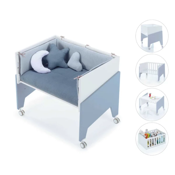 Minicuna de colecho 50x80 Equo blanca/azul (5en1)