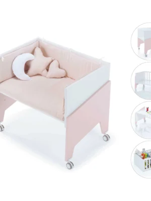 Minicuna de colecho 50x80 Equo blanca/rosa (5en1)