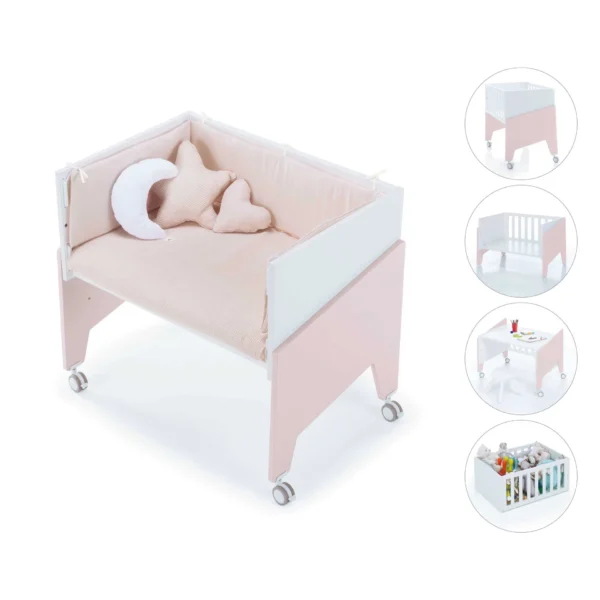 Minicuna de colecho 50x80 Equo blanca/rosa (5en1)